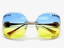 LUXURY Retro Rimless Sunglasses- Blue & Yellow Lens