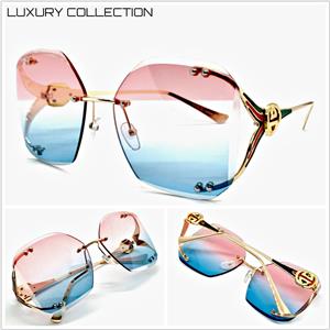 LUXURY Retro Rimless Sunglasses- Pink & Blue Lens