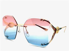 LUXURY Retro Rimless Sunglasses- Pink & Blue Lens