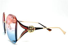 LUXURY Retro Rimless Sunglasses- Pink & Blue Lens