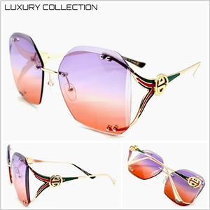 LUXURY Retro Rimless Sunglasses- Purple & Pink Lens