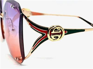 LUXURY Retro Rimless Sunglasses- Purple & Pink Lens