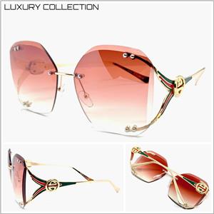 LUXURY Retro Rimless Sunglasses- Pink Ombre Lens