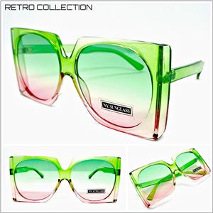 Oversized Classic Vintage Style Square Sunglasses- Neon Green & Pink Frame