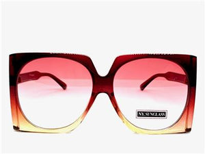 Oversized Classic Vintage Style Square Sunglasses- Burgundy & Tan Frame