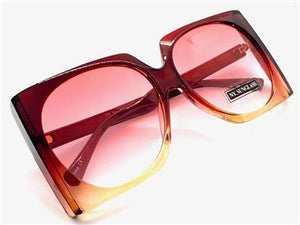 Oversized Classic Vintage Style Square Sunglasses- Burgundy & Tan Frame
