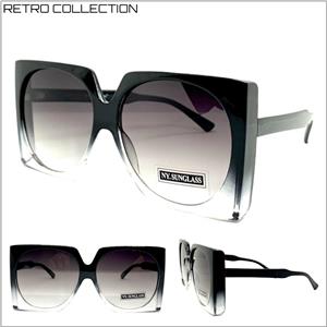 Oversized Classic Vintage Style Square Sunglasses- Black & Clear Frame