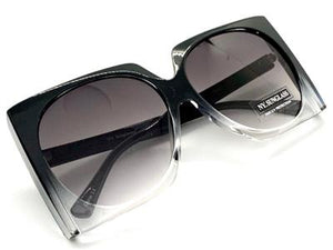 Oversized Classic Vintage Style Square Sunglasses- Black & Clear Frame
