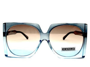 Oversized Classic Vintage Style Square Sunglasses- Blue Transparent Frame