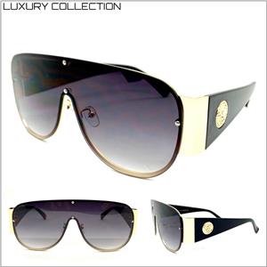 LUXE Shield Style Wrap Sunglasses- Black & Gold