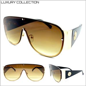 LUXE Shield Style Wrap Sunglasses- Brown & Gold