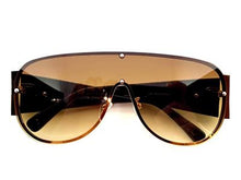 LUXE Shield Style Wrap Sunglasses- Brown & Gold