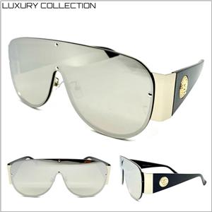 LUXE Shield Style Wrap Sunglasses- Silver & Chrome