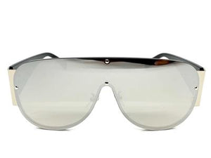 LUXE Shield Style Wrap Sunglasses- Silver & Chrome