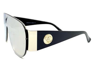 LUXE Shield Style Wrap Sunglasses- Silver & Chrome