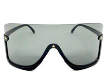 Star Embellished Retro Shield Style Sunglasses- Black Lens