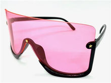 Star Embellished Retro Shield Style Sunglasses- Pink Lens