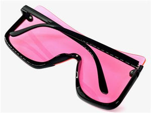 Star Embellished Retro Shield Style Sunglasses- Pink Lens
