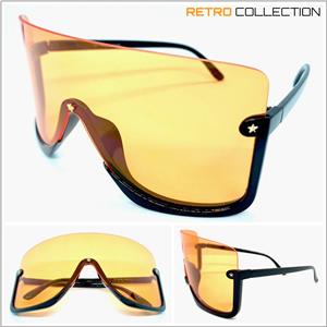 Star Embellished Retro Shield Style Sunglasses- Orange Lens