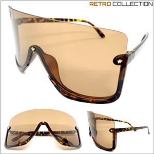 Star Embellished Retro Shield Style Sunglasses- Brown Lens