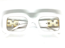Ladies Classy Modern RETRO Style Clear Lens EYE GLASSES Rectangular White & Gold Optical Frame RX-Capable 89338
