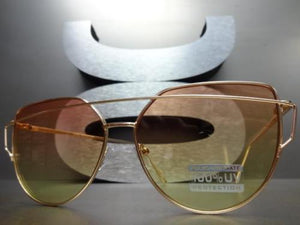 Trendy Cat Eye Sunglasses- Rose Gold Frame/ Orange & Yellow Lens