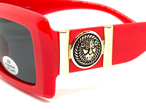 Men's Classy Elegant Luxury Hip Hop Style SUNGLASSES Red Frame with Gold Medallion 4378