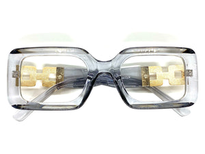 Ladies Classy Modern RETRO Style Clear Lens EYE GLASSES Rectangular Gray & Gold Optical Frame RX-Capable 89338