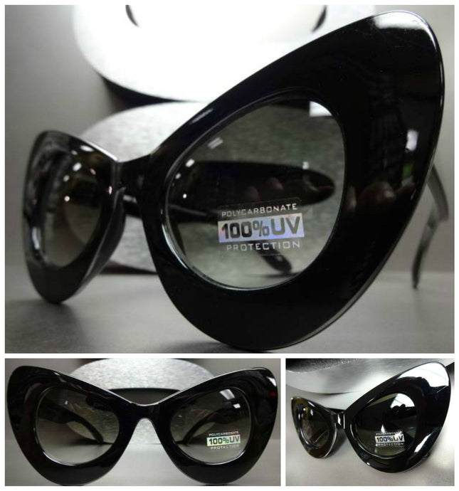 Exaggerated Thick Frame Cat Eye Sunglasses-Black