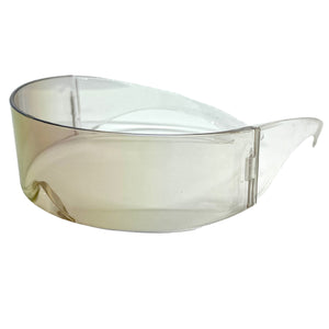 Modern Futuristic Robotic Cyclops Shield Style Party SUNGLASSES - Clear Frame Iridescent Lens