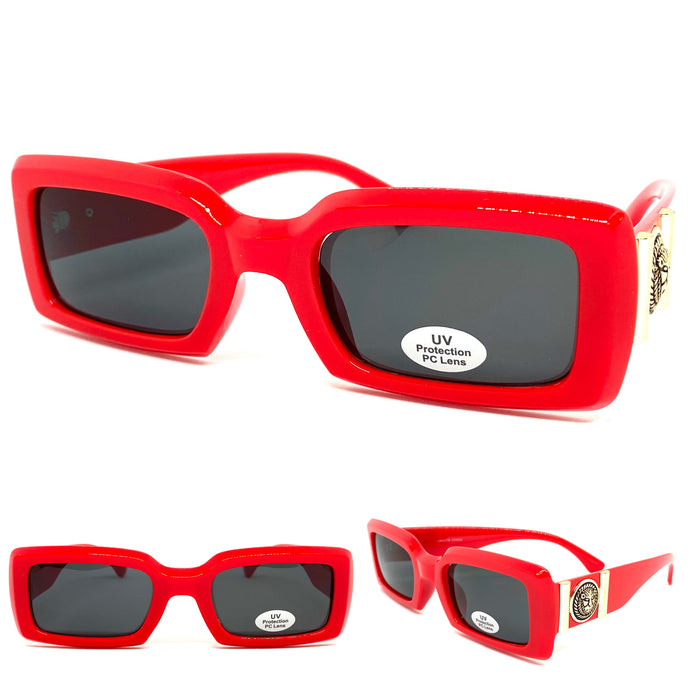 Men's Classy Elegant Luxury Hip Hop Style SUNGLASSES Red Frame with Gold Medallion 4378