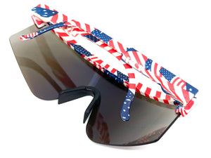 Oversized Retro Sporty Wrap Around Style SUNGLASSES Large Patriotic USA Flag Frame 5265