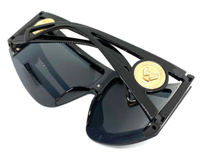 Oversized Classic Retro Luxury Shield Style SUNGLASSES Huge Black Frame 9729