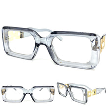 Ladies Classy Modern RETRO Style Clear Lens EYE GLASSES Rectangular Gray & Gold Optical Frame RX-Capable 89338