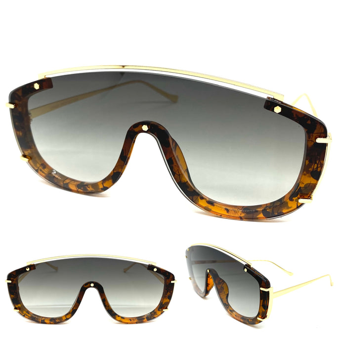 Oversized Classic Luxury Modern Retro Shield Style SUNGLASSES Large Tortoise & Gold Frame 5177