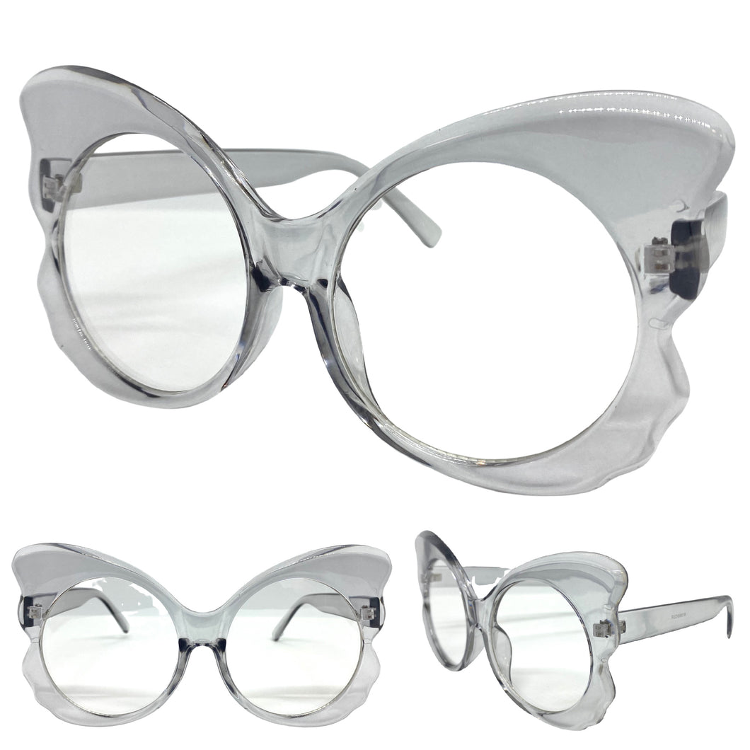 Ladies Oversized RETRO Style Clear Lens EYE GLASSES Huge Gray Fashion Frame RX-Capable 81068