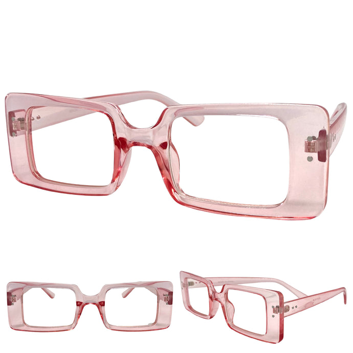 Women's Classic Modern RETRO Style Clear Lens EYE GLASSES Rectangular Pink RX-Capable Optical Fashion Frame 81071