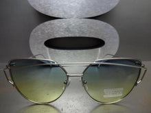 Trendy Cat Eye Sunglasses- Silver Frame/ Green & Yellow Lens