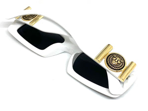 Men's Classy Elegant Luxury Hip Hop Style SUNGLASSES White Frame with Gold Medallion 4378