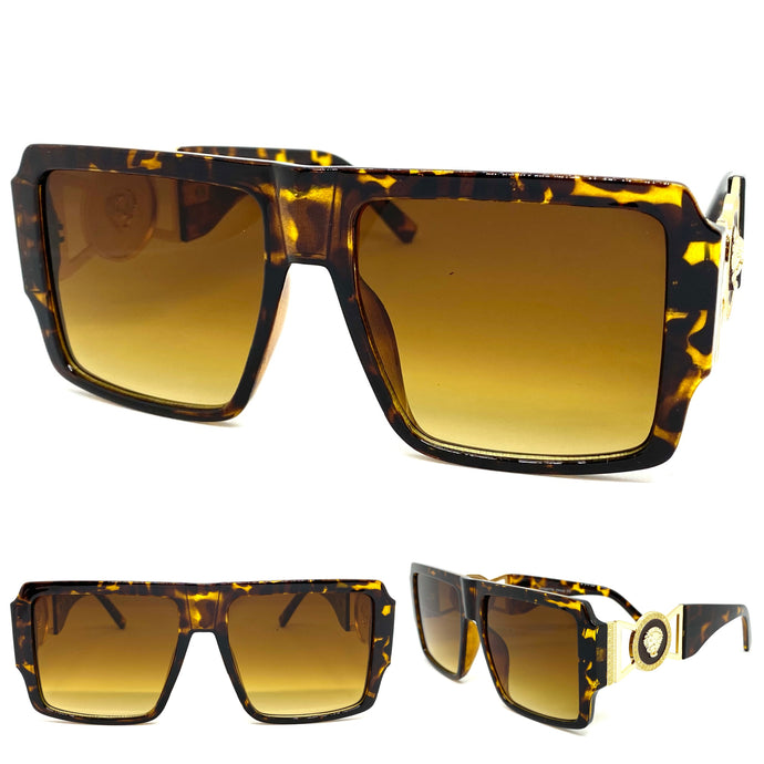 Men's Classy Elegant Luxury Designer Style SUNGLASSES Tortoise Frame with Gold Medallion 58775