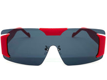 Futuristic Modern Retro Shield Style SUNGLASSES Large Red Frame Dark Lens 58794