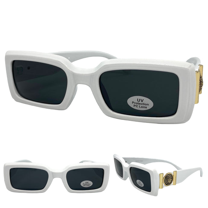 Men's Classy Elegant Luxury Hip Hop Style SUNGLASSES White Frame with Gold Medallion 4378