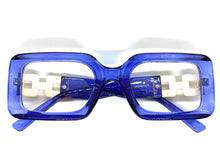 Ladies Classy Modern RETRO Style Clear Lens EYE GLASSES Rectangular Violet Blue & Gold Optical Frame RX-Capable 89338