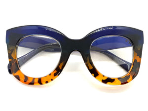 Oversized Exaggerated Retro Style Clear Lens EYEGLASSES Thick Blue & Leopard Optical Frame - RX Capable 1309
