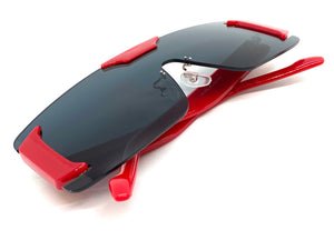 Futuristic Modern Retro Shield Style SUNGLASSES Large Red Frame Dark Lens 58794