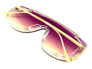 Oversized Classic Luxury Modern Retro Shield Style SUNGLASSES Large Gold Frame Purple Lens 5177