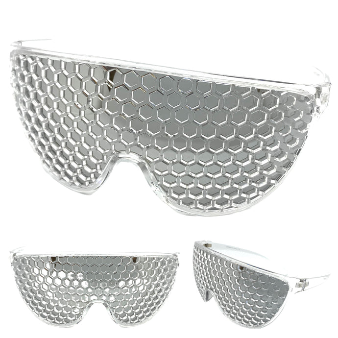 Oversized & Exaggerated Shield Style Party SUNGLASSES Huge Honeycomb Grid Lens 58870