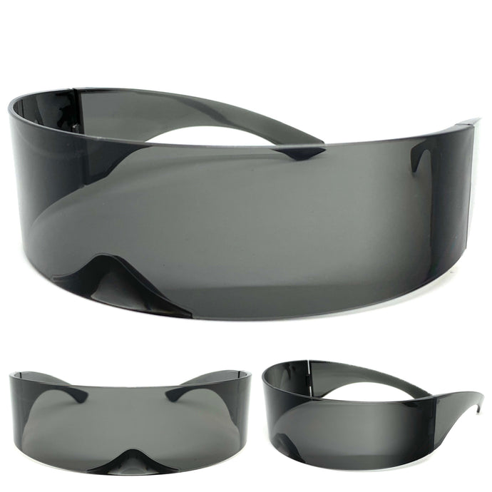Modern Futuristic Robotic Cyclops Shield Style Party SUNGLASSES - Gray Frame
