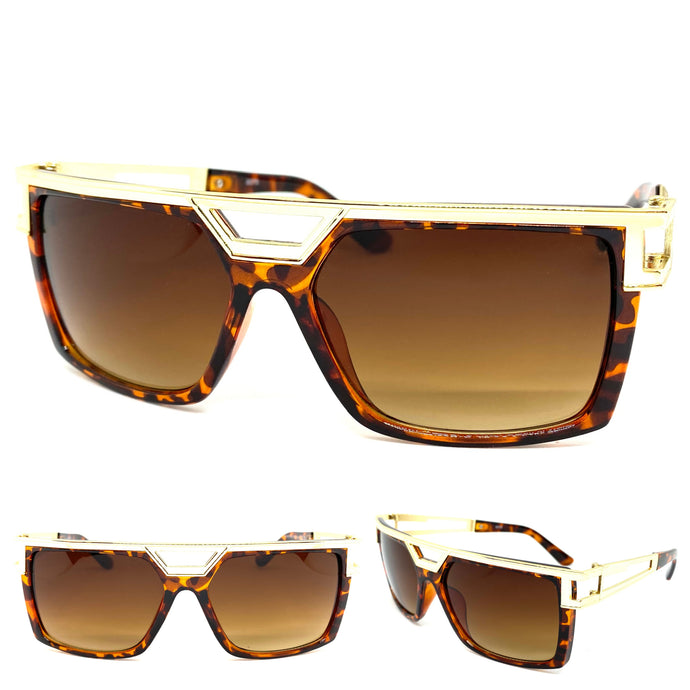 Oversized Retro Hip Hop Style SUNGLASSES Tortoise & Gold Frame 8976
