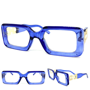 Ladies Classy Modern RETRO Style Clear Lens EYE GLASSES Rectangular Violet Blue & Gold Optical Frame RX-Capable 89338